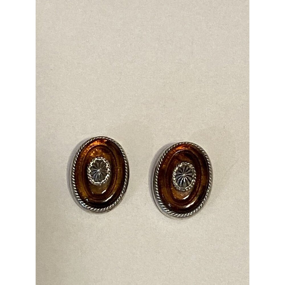 Liz Claiborne Earrings Clip On Vintage. Amber. silver plated.